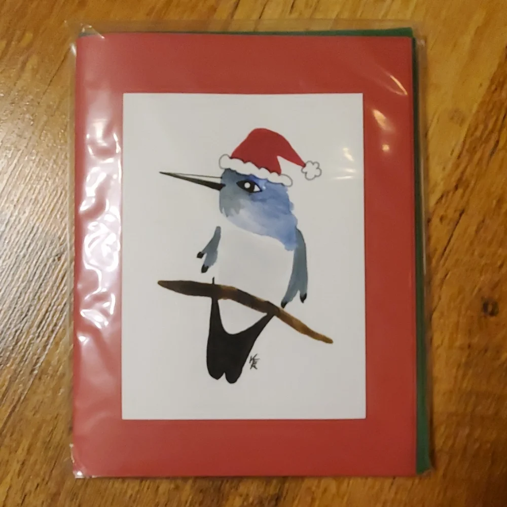 4‎ Original Paintings Santa Hummingbird Notecard Set